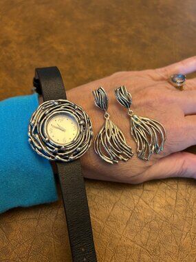 Hagit Gorali Sterling Silver Wristwatch and Earrings